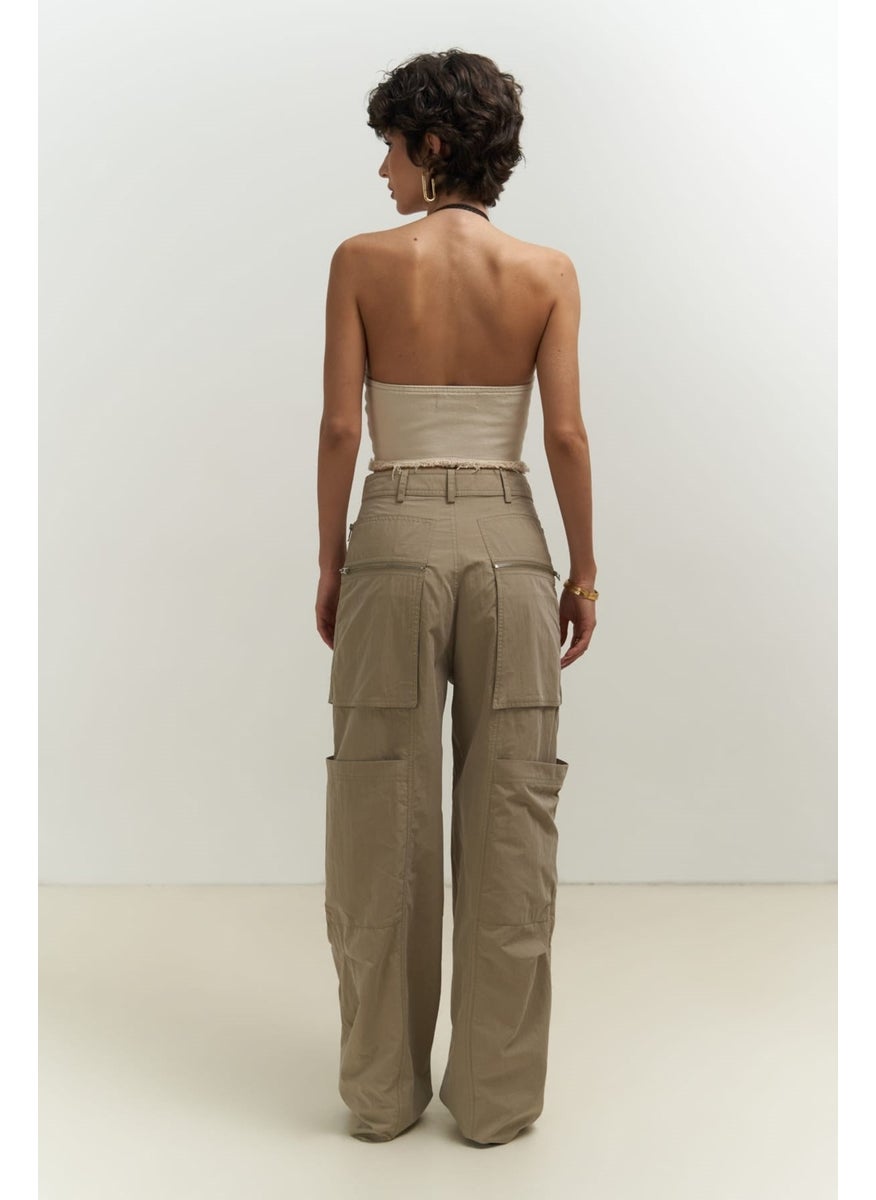 Collection Wendy Beige Parachute Cargo Pants