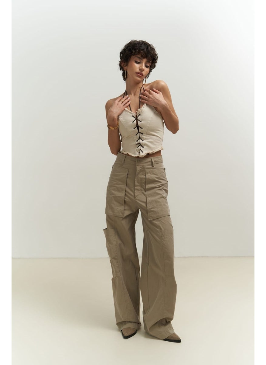 Collection Wendy Beige Parachute Cargo Pants