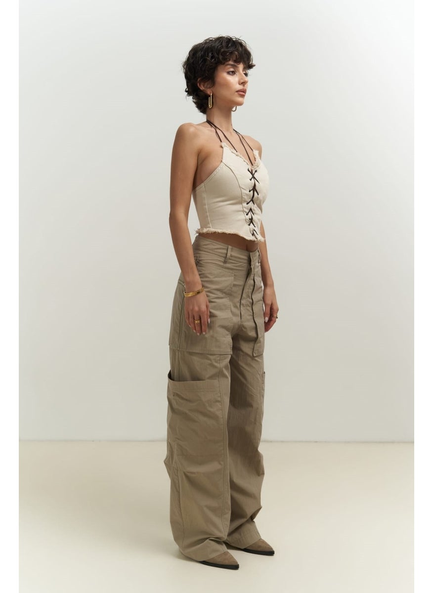 Collection Wendy Beige Parachute Cargo Pants