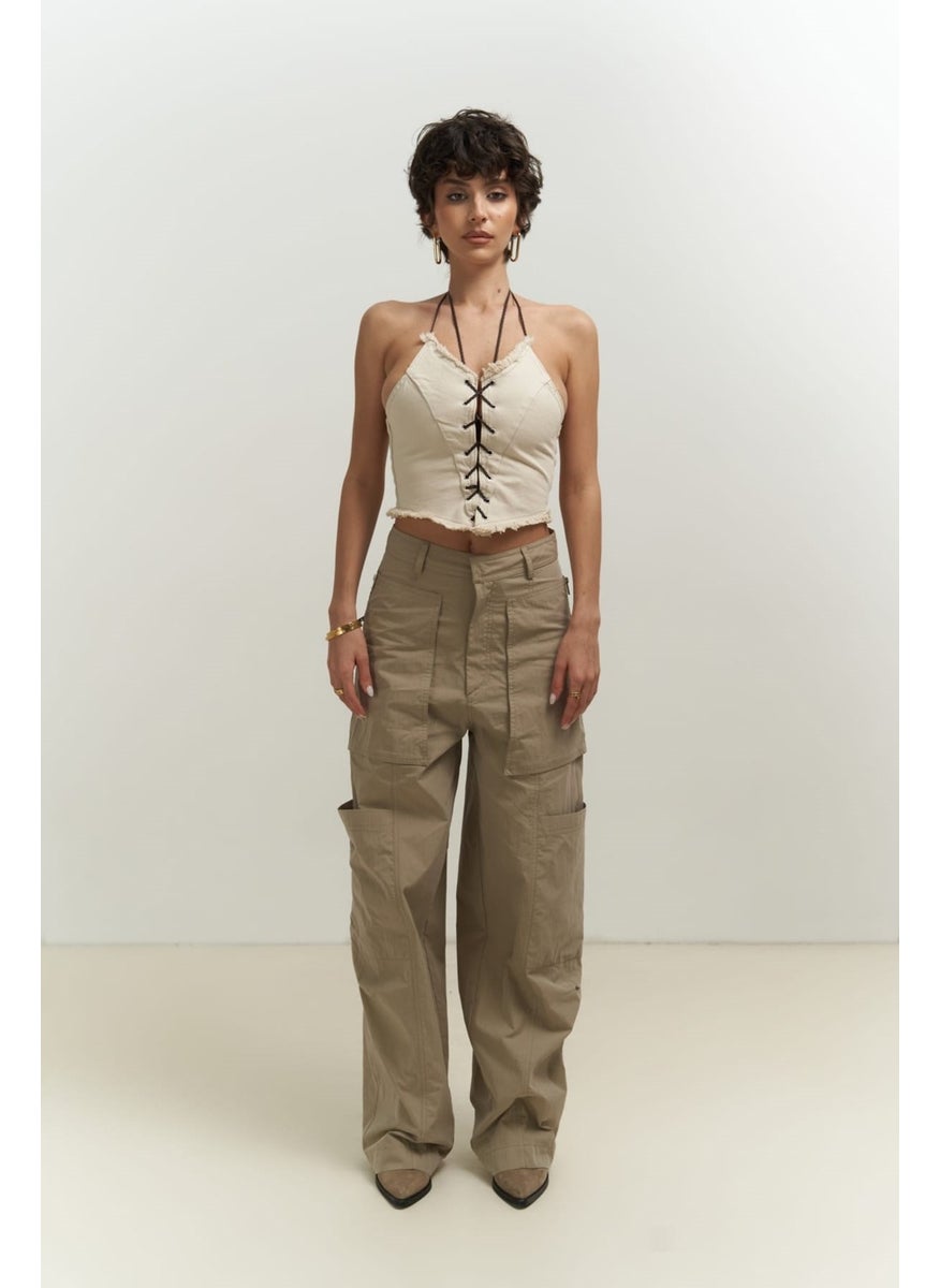 Collection Wendy Beige Parachute Cargo Pants