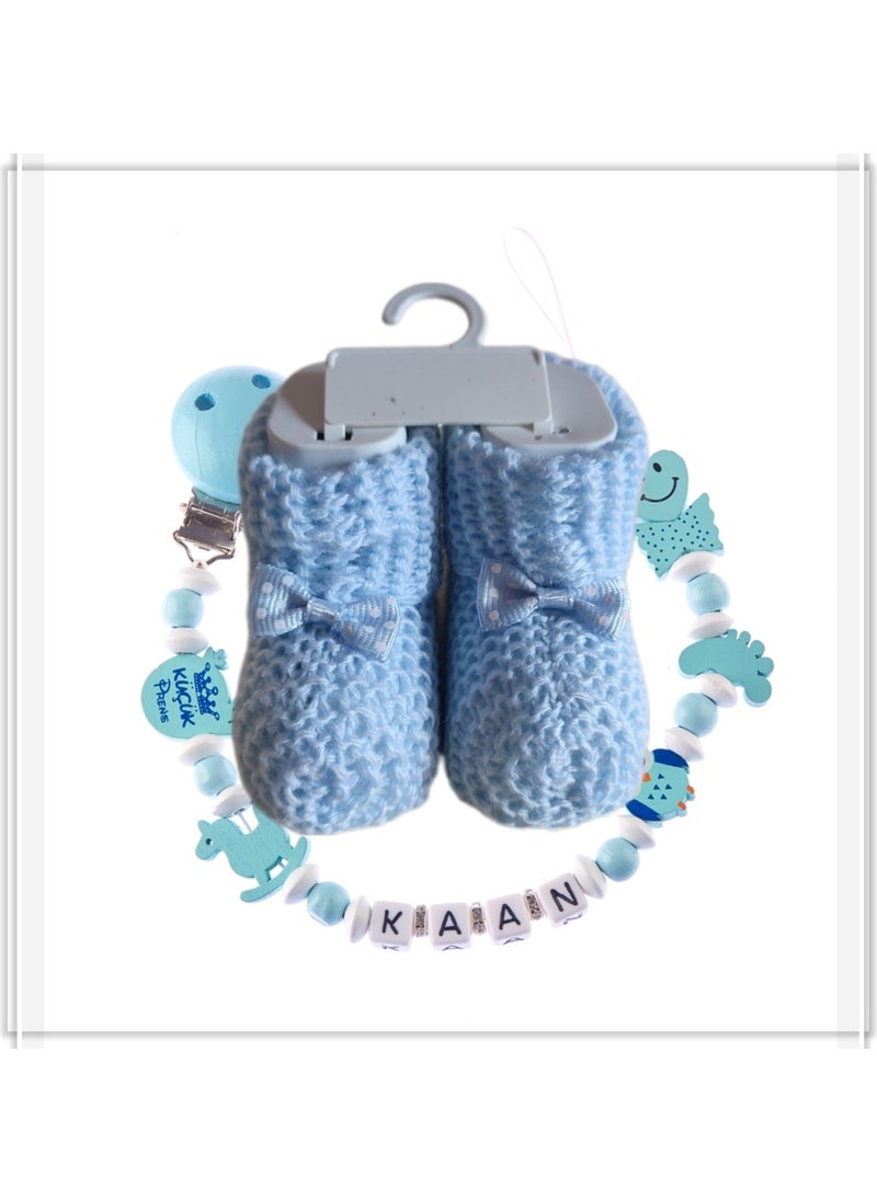 Named Baby Pacifier Chain and Booties Set BEZYI1007