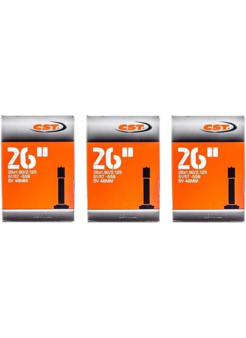 26X1.90-2.125 Auto Valve 48MM 3-Piece Bicycle Tube Set