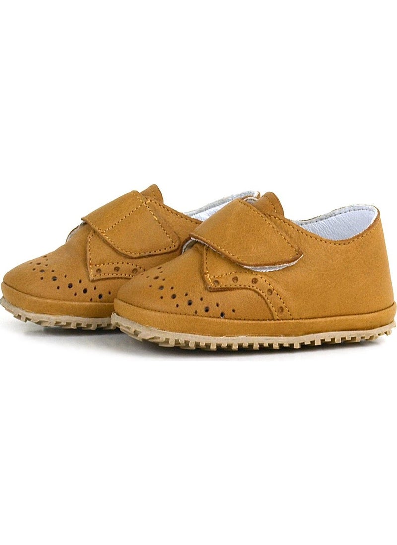 Genuine Leather Brown Velcro Baby Booties Shoes