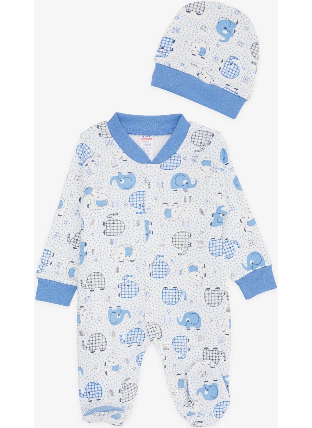 Baby Boy Booties Overalls Cute Baby Elephant Pattern 0-3 Months-6 Months, White