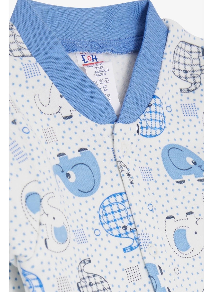 Baby Boy Booties Overalls Cute Baby Elephant Pattern 0-3 Months-6 Months, White