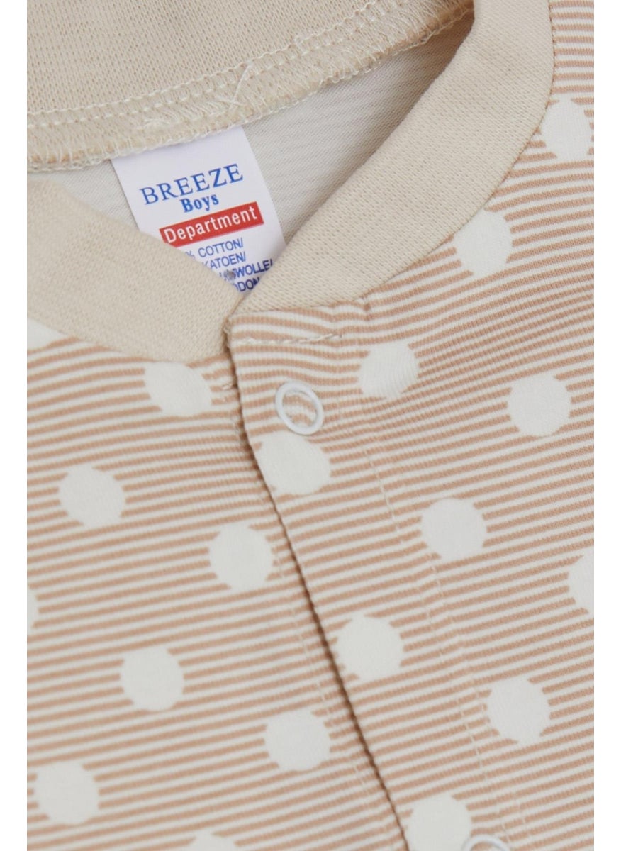 Baby Boy Booties Jumpsuit Striped Polka Dot Patterned 0-6 Months, Beige