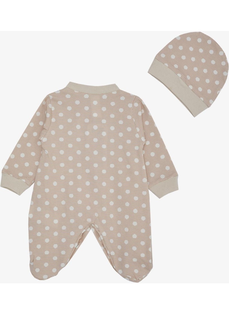 Baby Boy Booties Jumpsuit Striped Polka Dot Patterned 0-6 Months, Beige