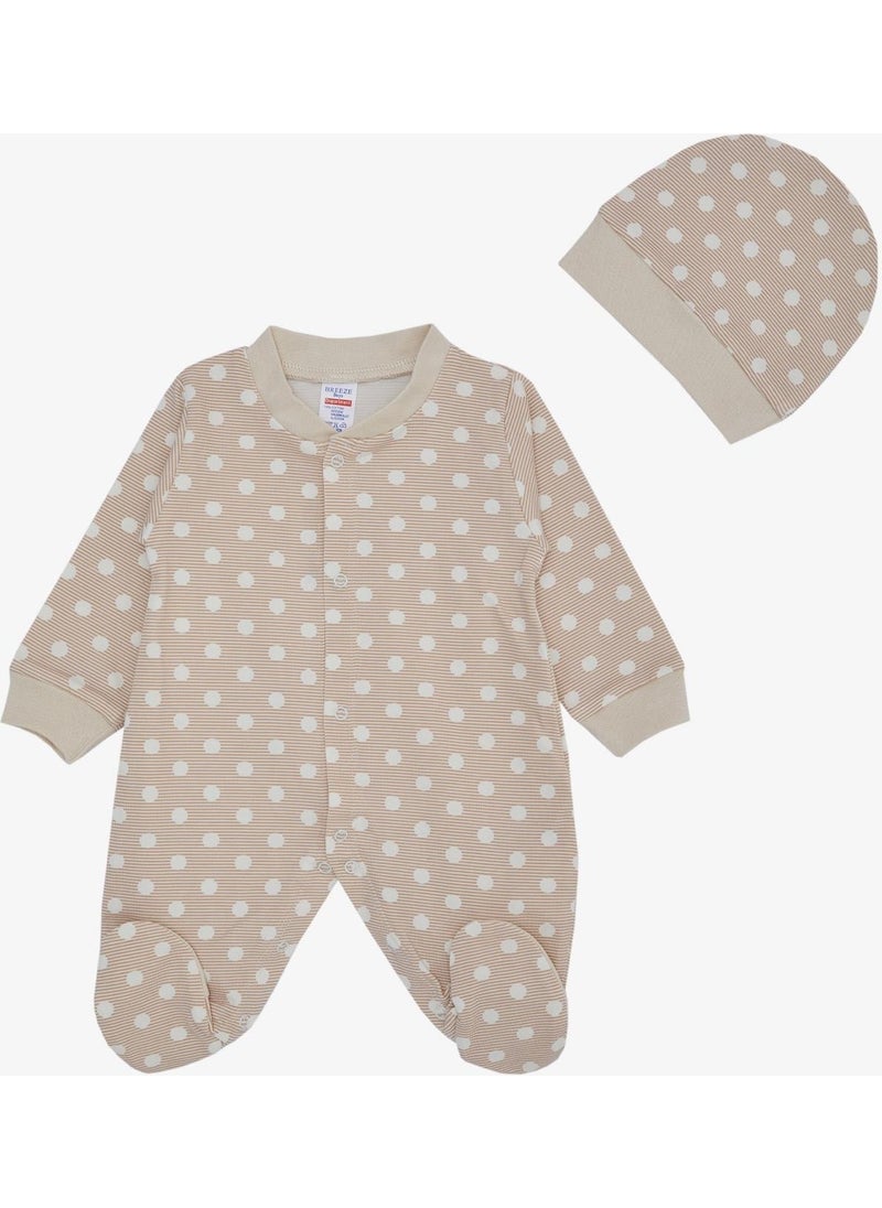 Baby Boy Booties Jumpsuit Striped Polka Dot Patterned 0-6 Months, Beige