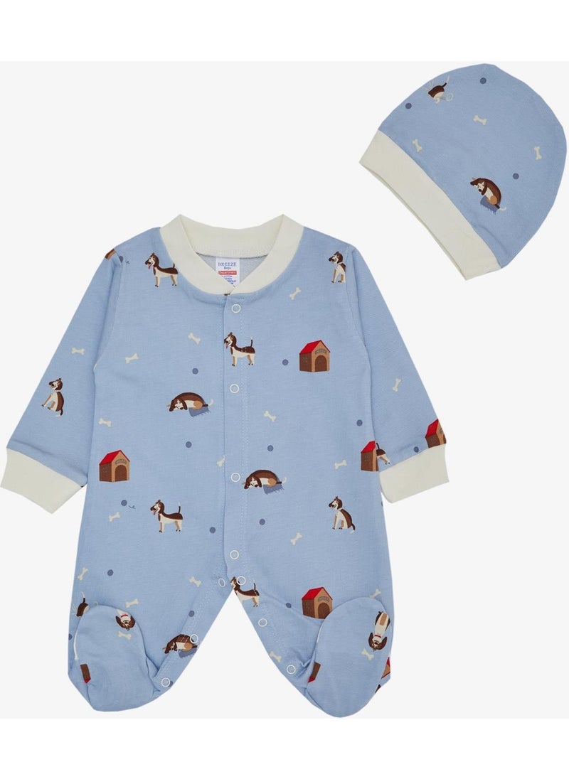 Baby Boy Booties Jumpsuit with Cute Puppy Pattern 0-6 Months, Light Blue