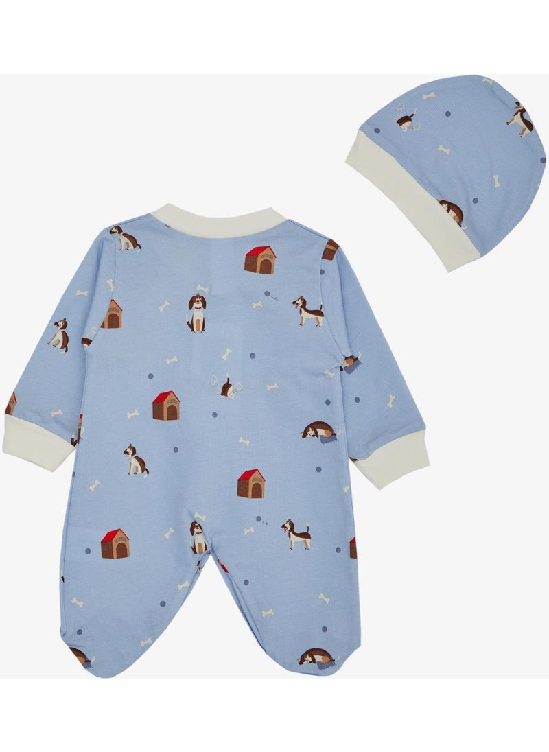 Baby Boy Booties Jumpsuit with Cute Puppy Pattern 0-6 Months, Light Blue