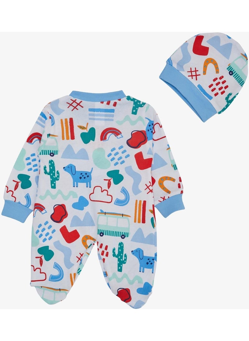 Baby Boy Booties Overalls Patterned Puppy Printed 0-6 Months, White