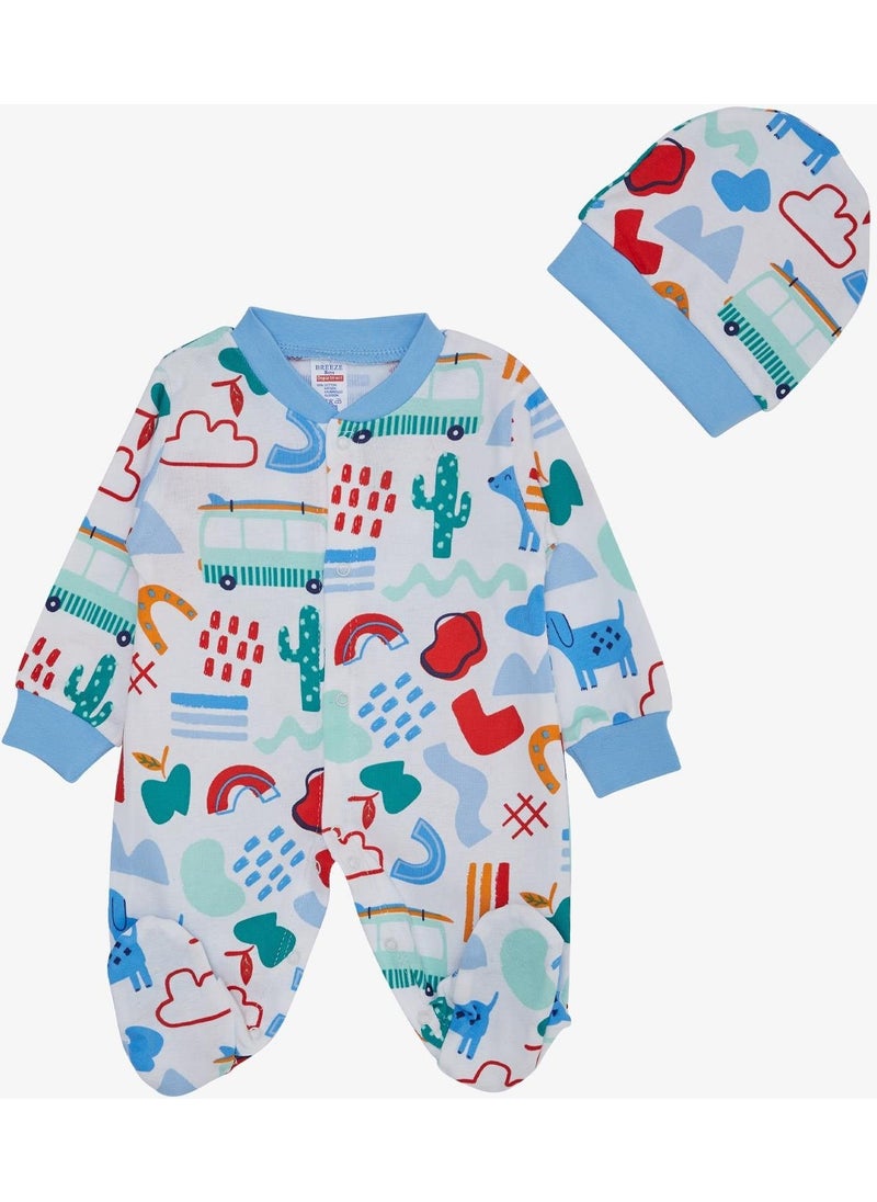Baby Boy Booties Overalls Patterned Puppy Printed 0-6 Months, White