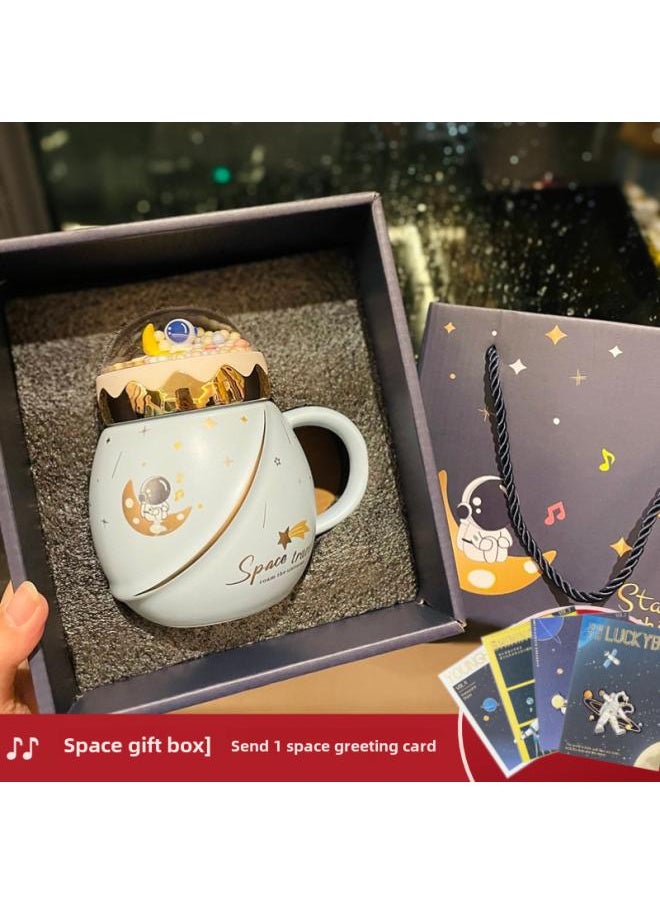 Astronaut Series Space Mug With Lid And Spoon Ceramic Couple Water Cup Girl Gift Set Boyfriend Gift