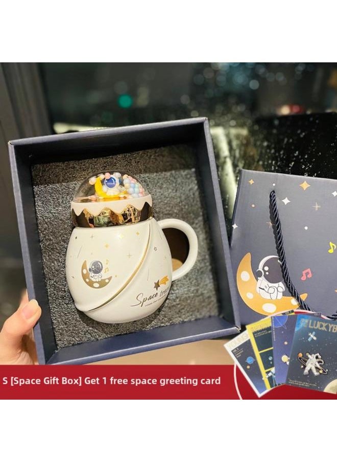 Astronaut Series Space Mug With Lid And Spoon Ceramic Couple Water Cup Girl Gift Set Boyfriend Gift