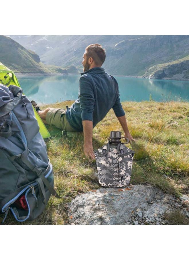 Portable Outdoor Camping Hunting Water Bottle With Carrying Bag Lunch Box (ACU Camouflage)