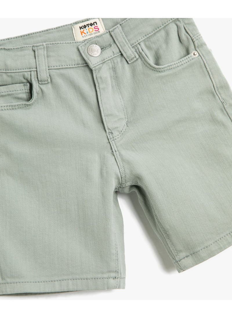 Denim Shorts Basic Pocketed Cotton Adjustable Elastic Waist