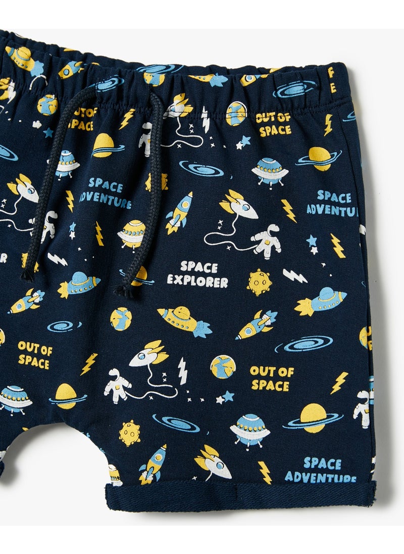 Shorts Space Themed Printed Cotton