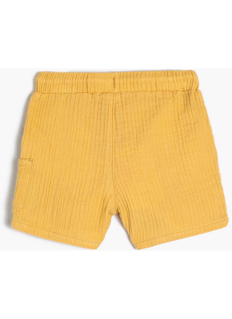 Basic Shorts Tie Waist Pocket Detailed Textured Cotton