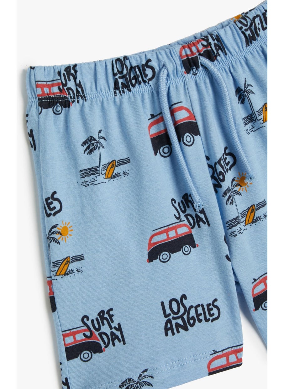 Shorts Tie Waist Elastic Car Printed Pocket Cotton