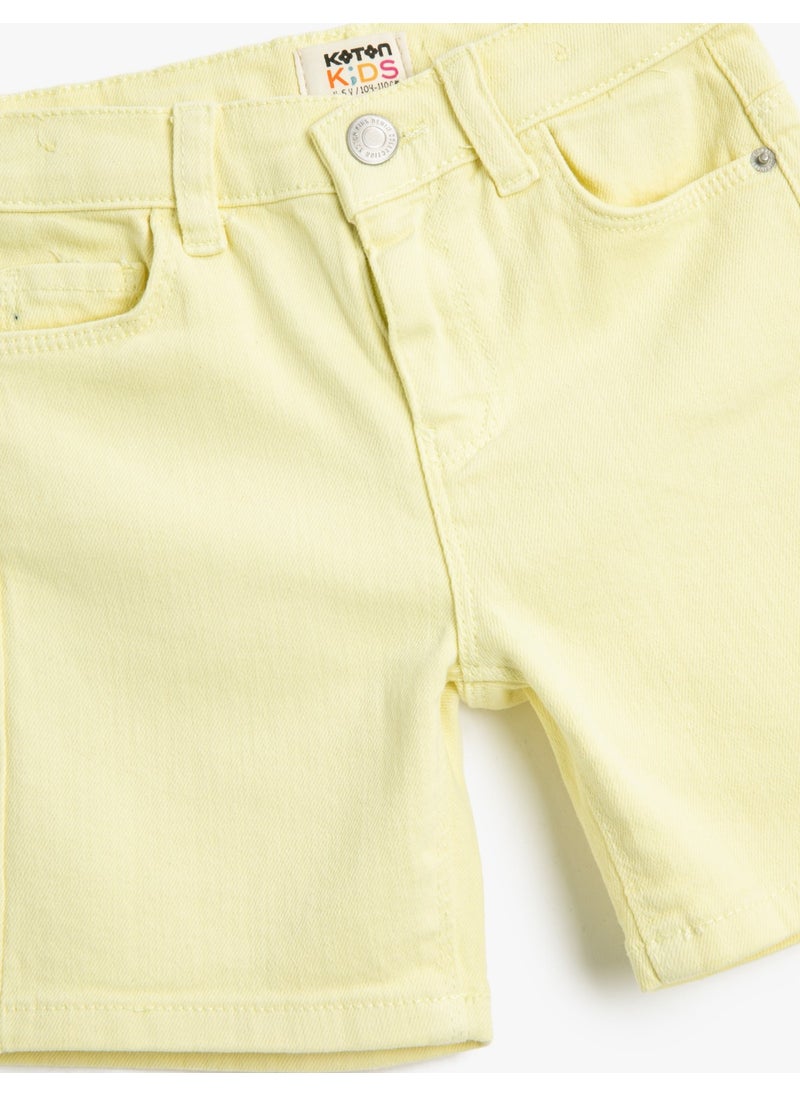 Denim Shorts Basic Pocketed Cotton Adjustable Elastic Waist