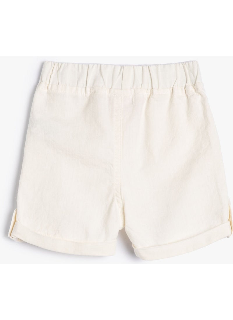 Cotton Shorts, Tie Waist, Pocket, Folding Legs