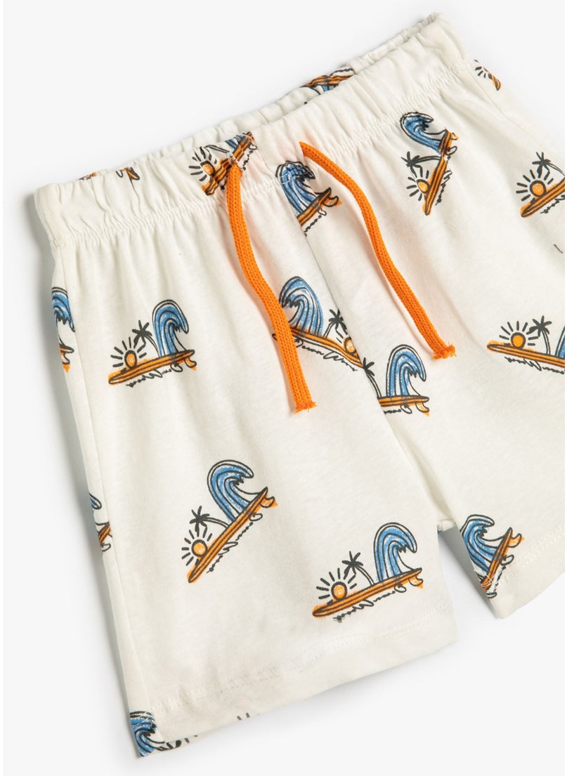 Cotton Shorts Summer Themed Tie Waist Cotton