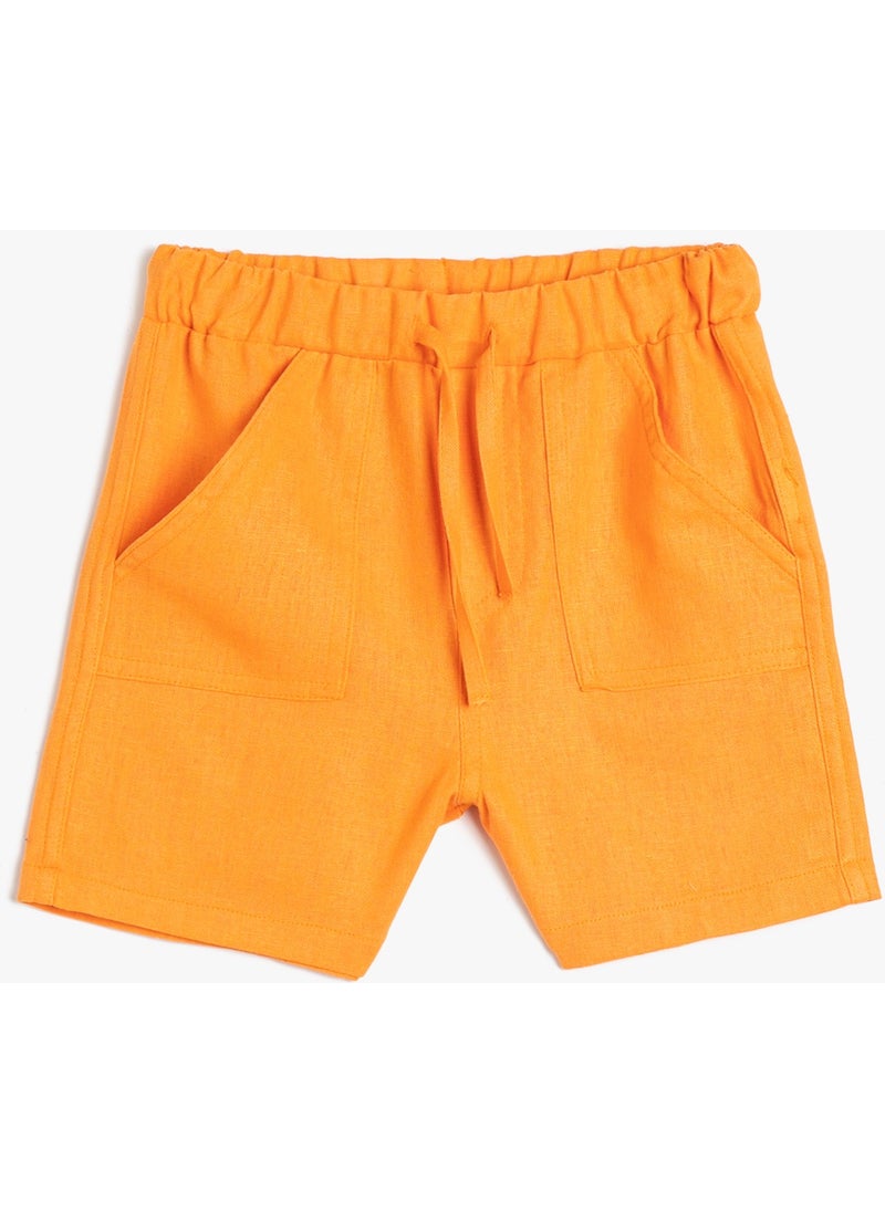 Linen Shorts with Tie Waist Pocket