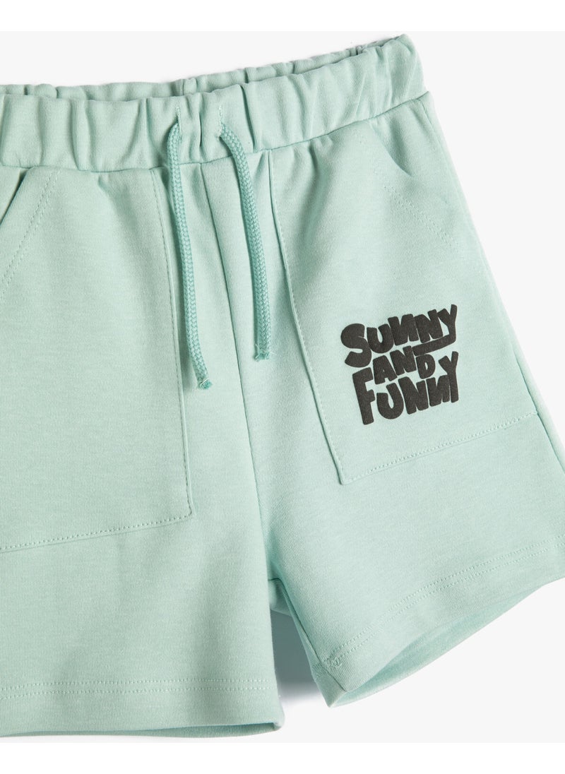 Cotton Shorts with Pockets Tie Waist Print Detailed Cotton