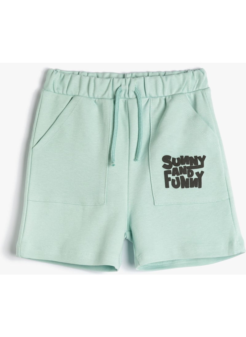Cotton Shorts with Pockets Tie Waist Print Detailed Cotton