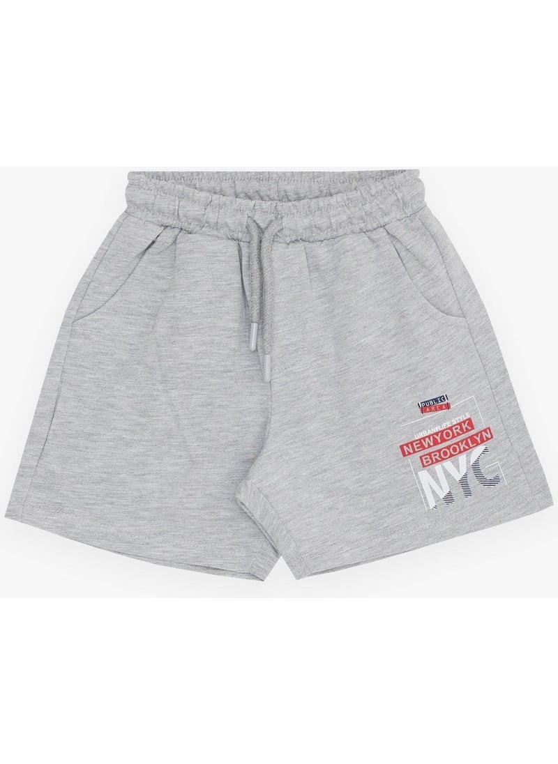 Girls & Boys Boy Shorts Text Printed Lace Up Pocket Age 3-7, Light Gray Melange