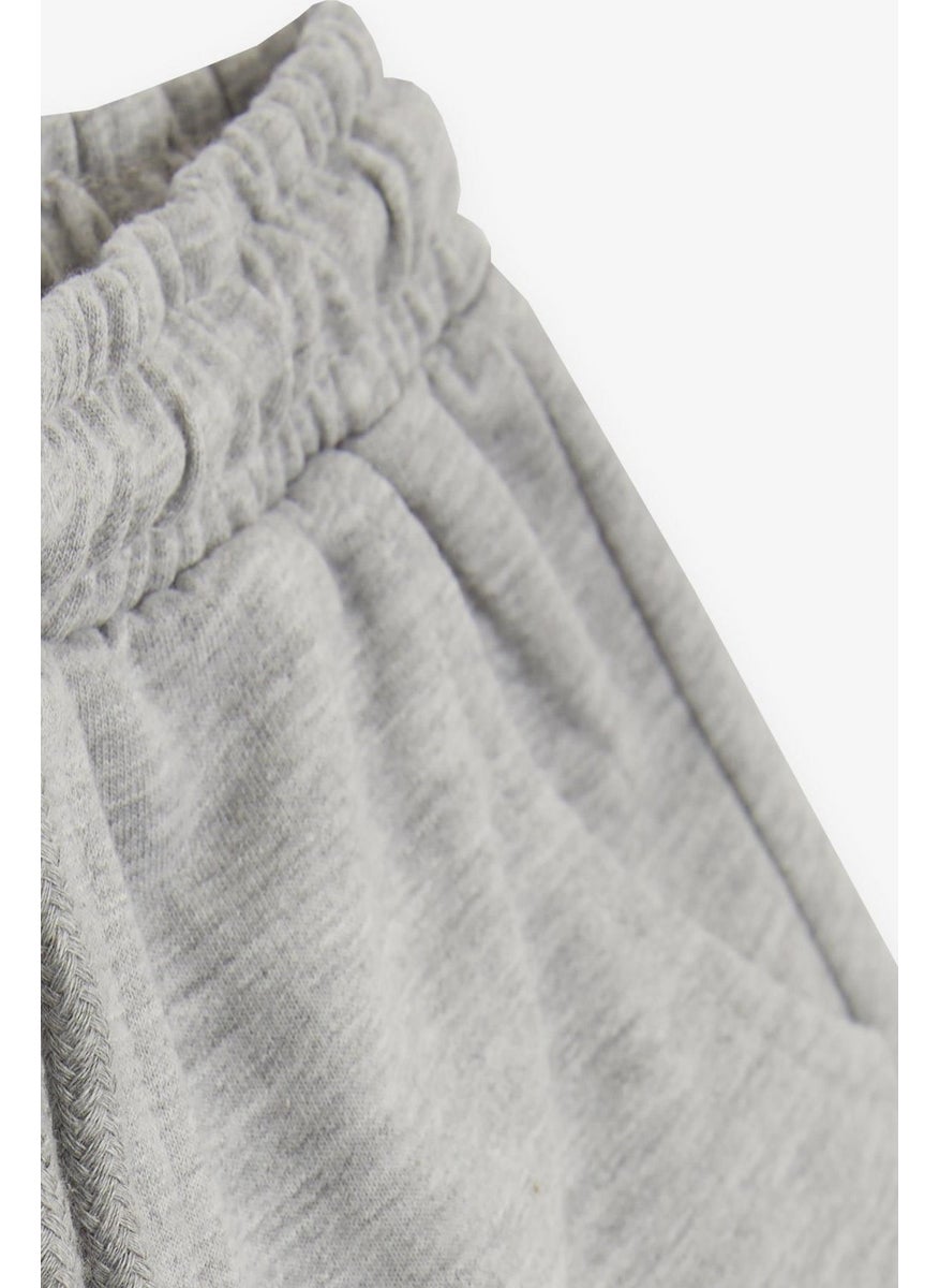 Girls & Boys Boy Shorts Text Printed Lace Up Pocket Age 3-7, Light Gray Melange