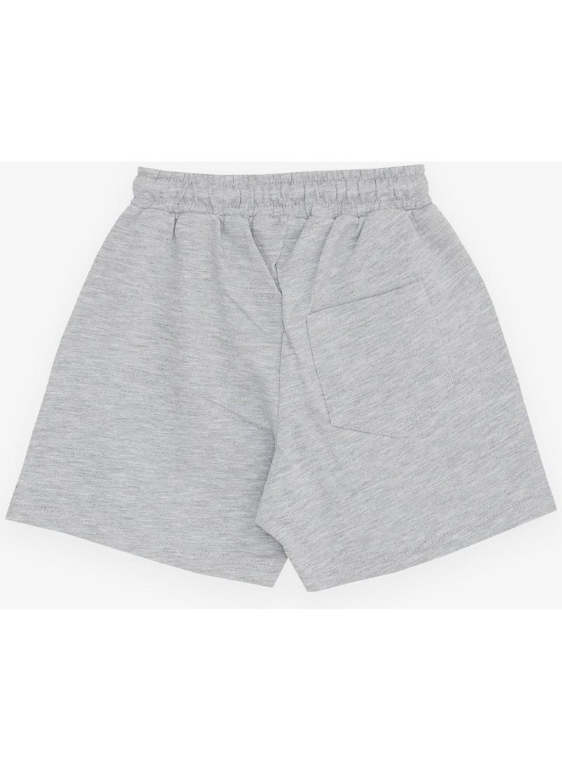 Girls & Boys Boy Shorts Text Printed Lace Up Pocket Age 3-7, Light Gray Melange