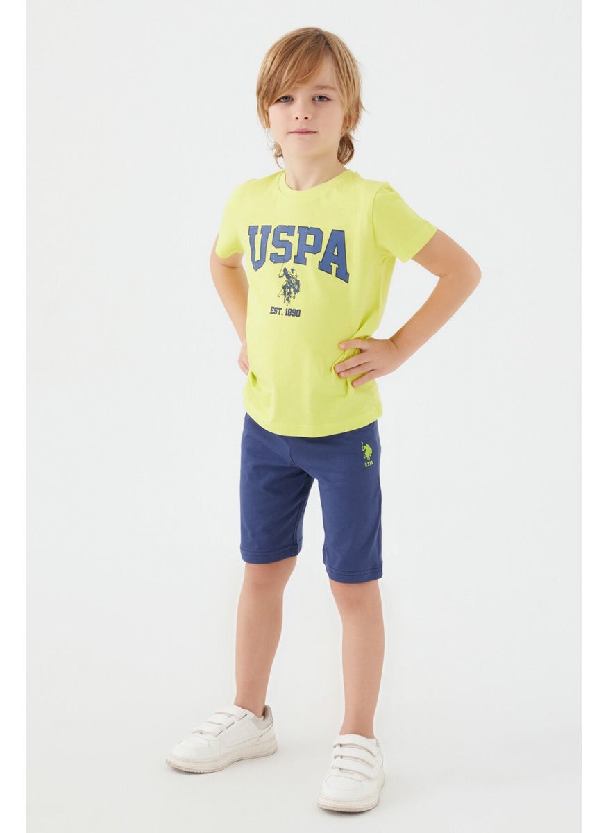 U.S. Polo Assn Light Blue Written Yellow Boys Bermuda Set