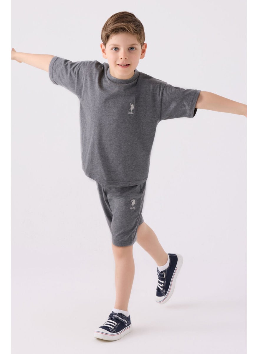 Boys Anthracite Melange Bermuda Set