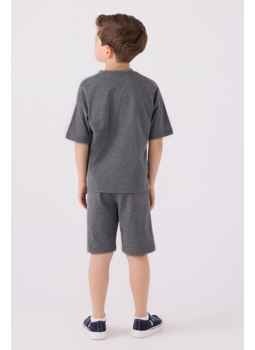 Boys Anthracite Melange Bermuda Set