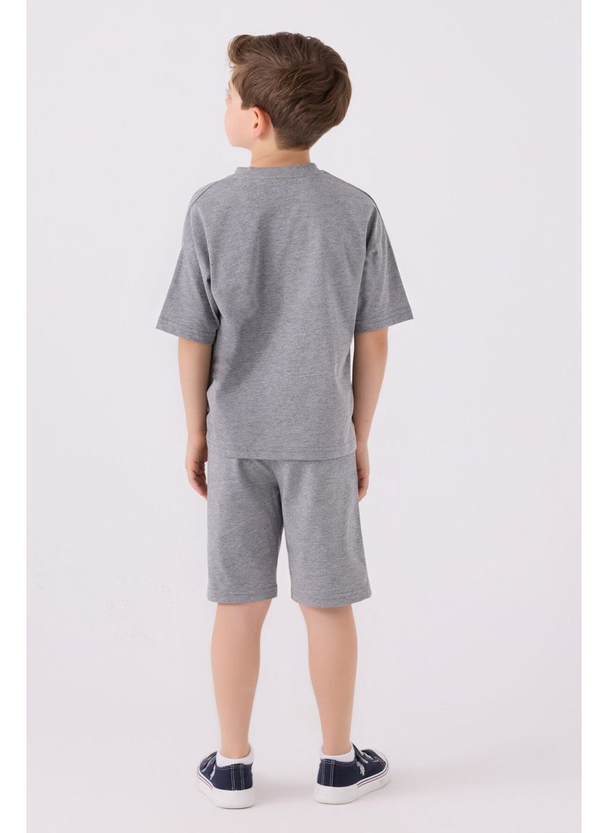 Boys Gray Melange Bermuda Set