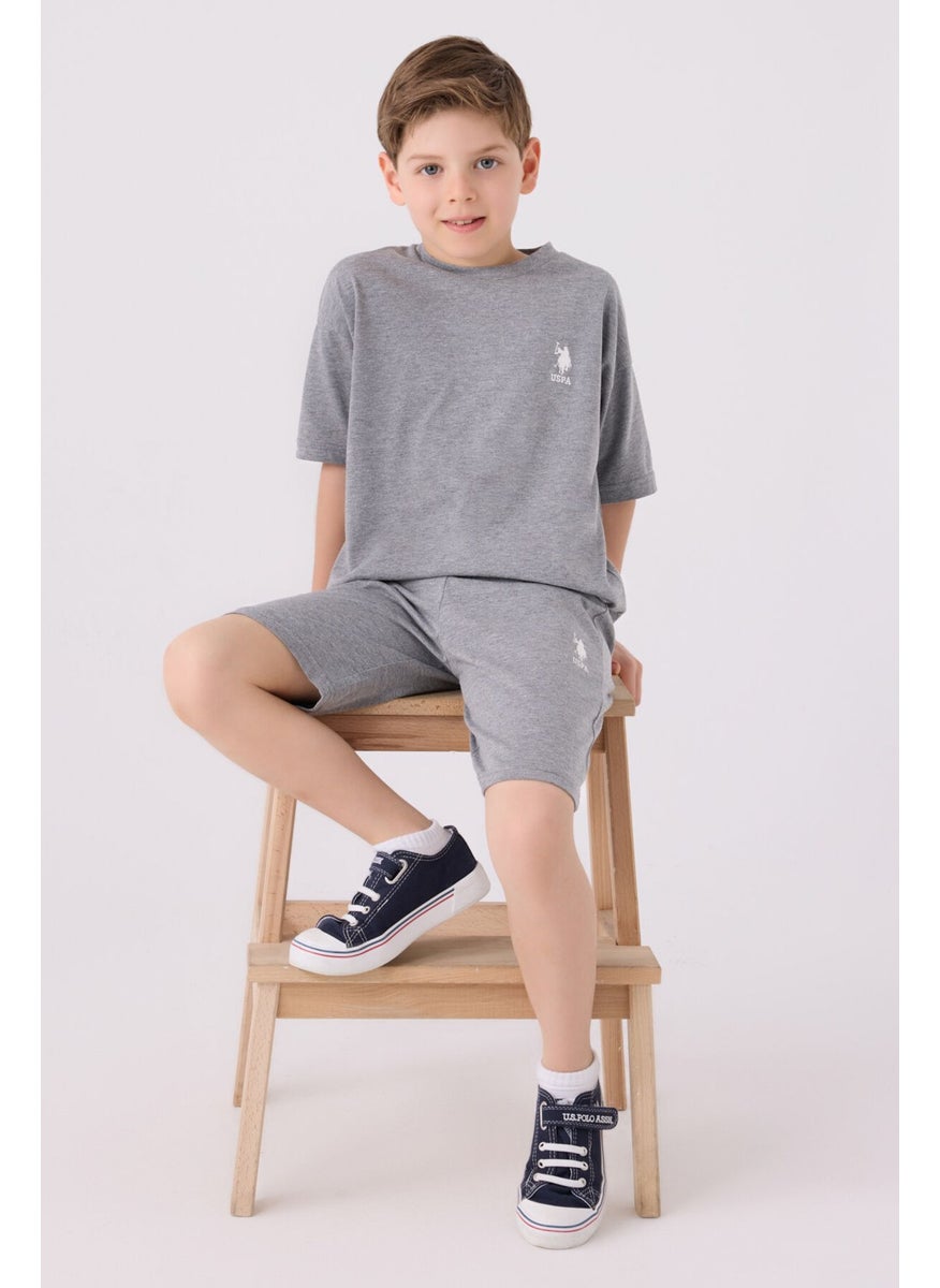 Boys Gray Melange Bermuda Set