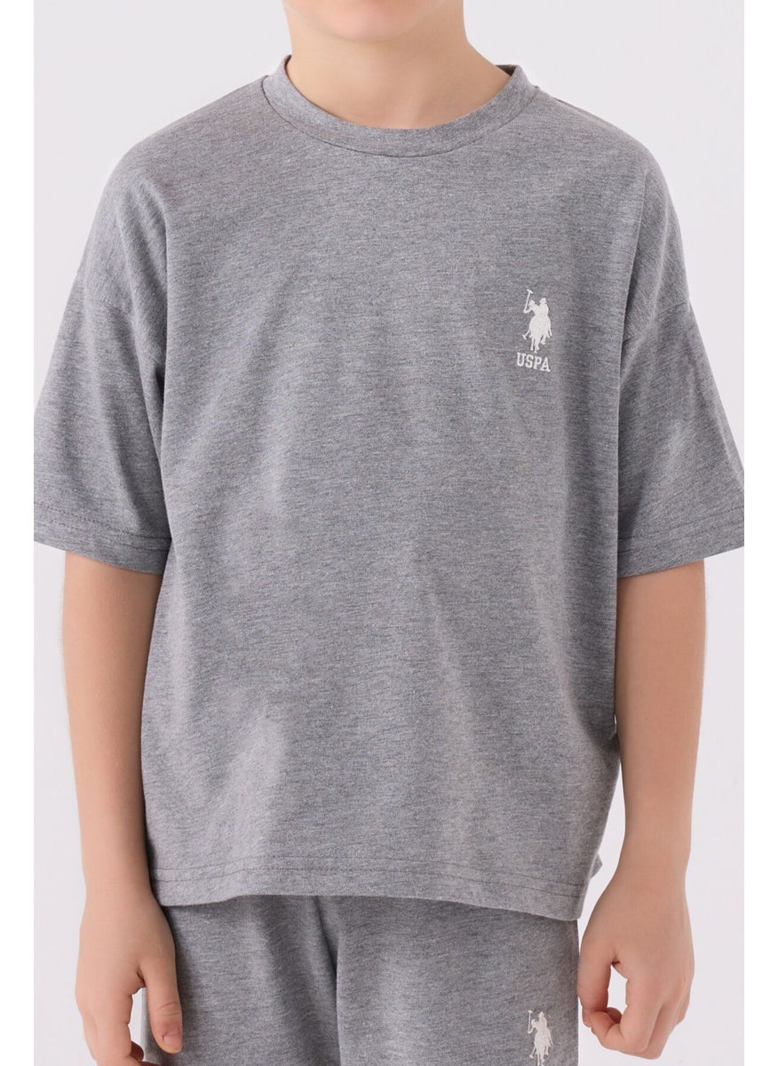 Boys Gray Melange Bermuda Set