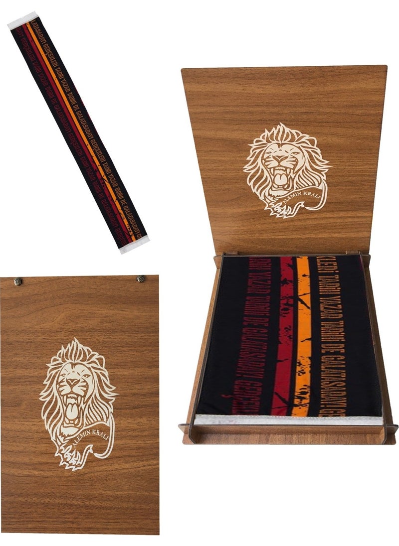 Licensed Black Striped Shawl Scarf Lion Wooden Box