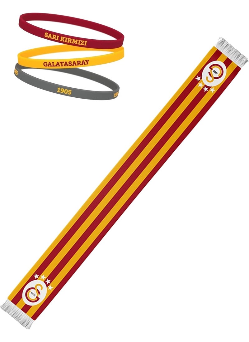 Licensed Yellow Red Striped Scarf and 3-Pack Bracelet