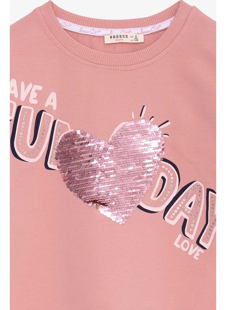 Girl's Sweatshirt Sequin Letter Printed Rosehip (4-8 Years)