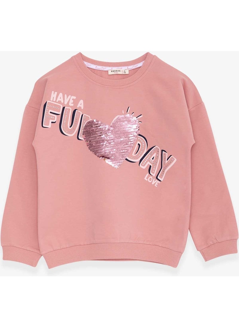 Girl's Sweatshirt Sequin Letter Printed Rosehip (4-8 Years)
