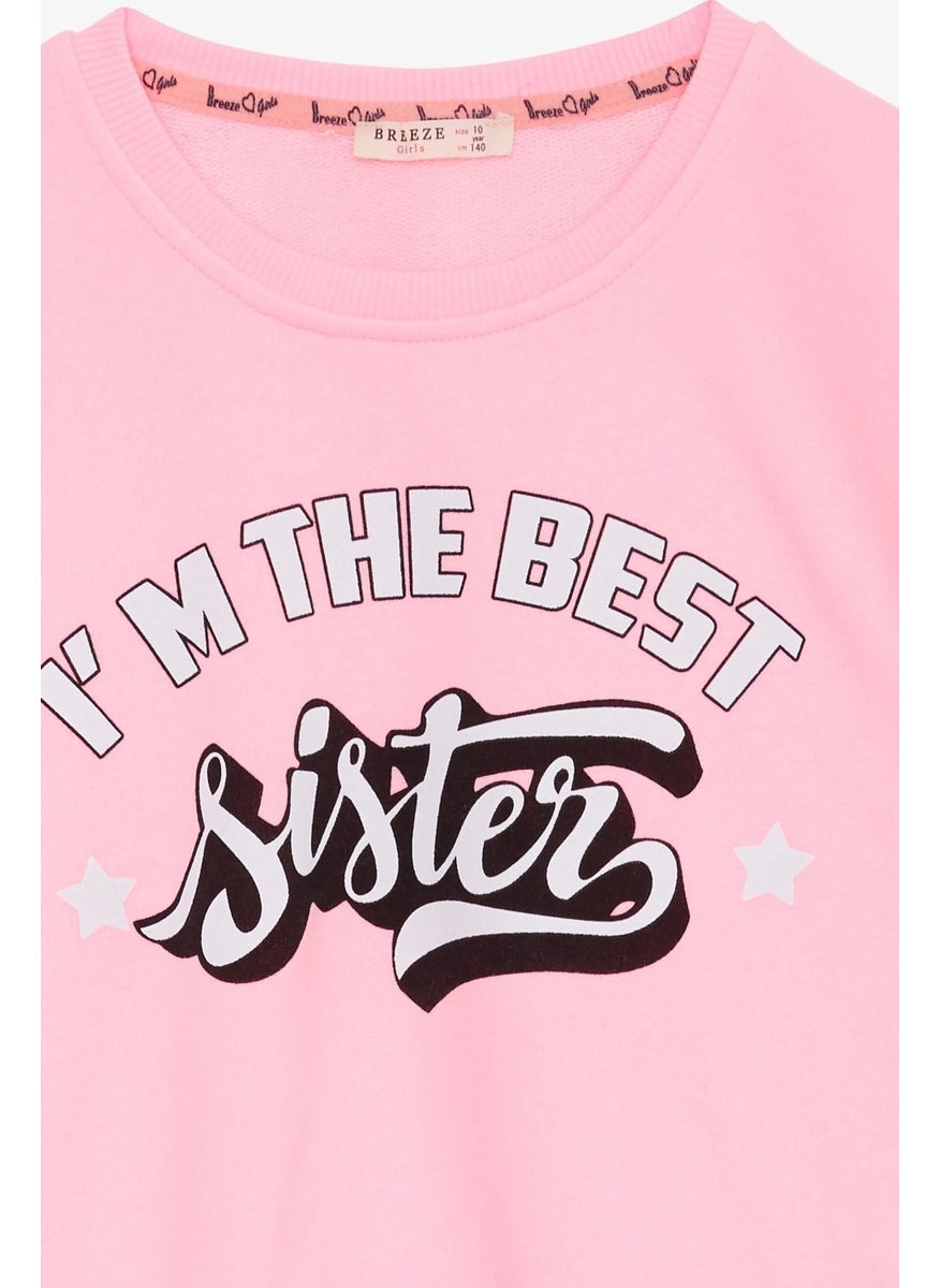 Girl's Sweatshirt with Text Printed, Age 9-14, Neon Pink