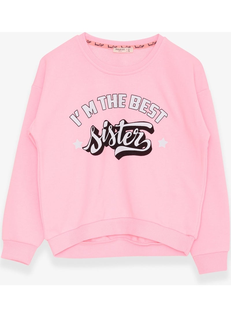 Girl's Sweatshirt with Text Printed, Age 9-14, Neon Pink