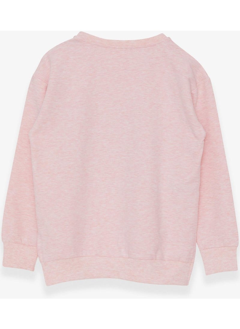 Girl's Sweatshirt with Text Printed Slits, Age 9-14, Salmon Melange