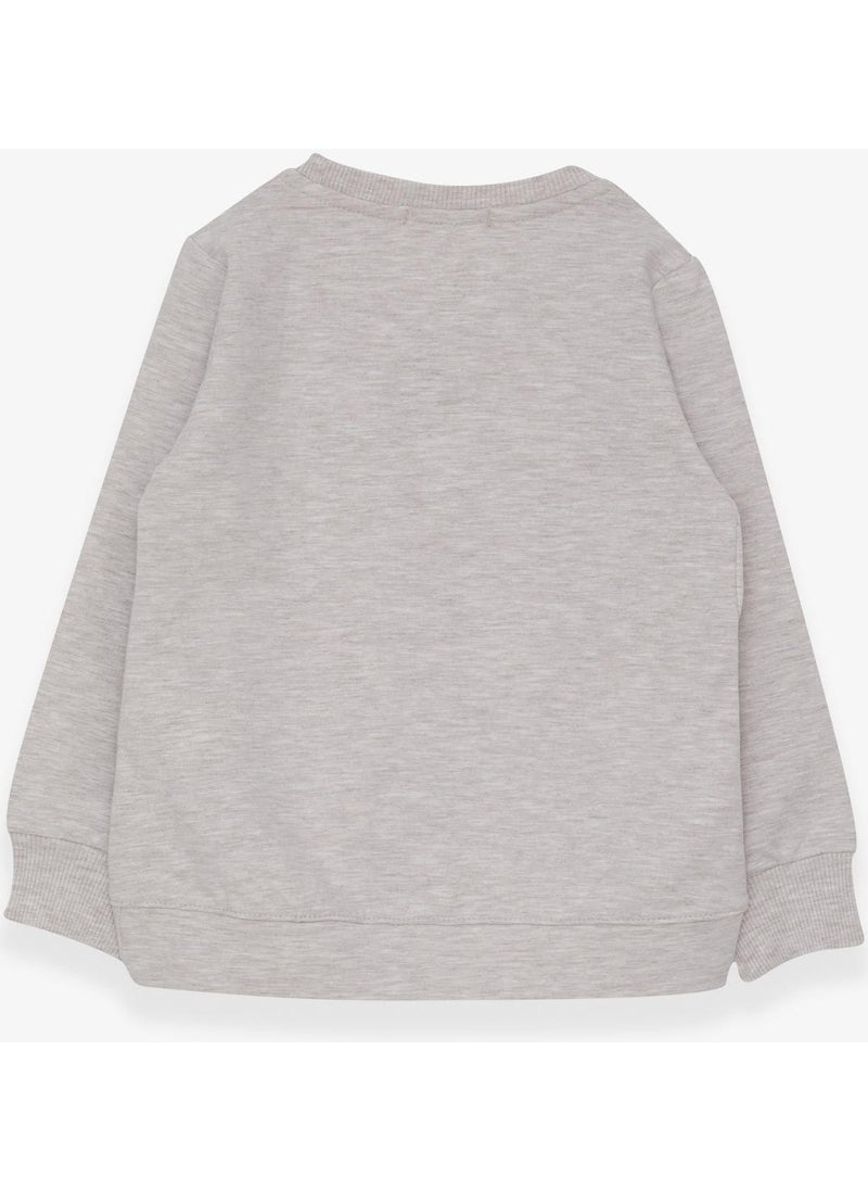 Girl's Sweatshirt Sequin Girl Printed 3-8 Years, Beige Melange