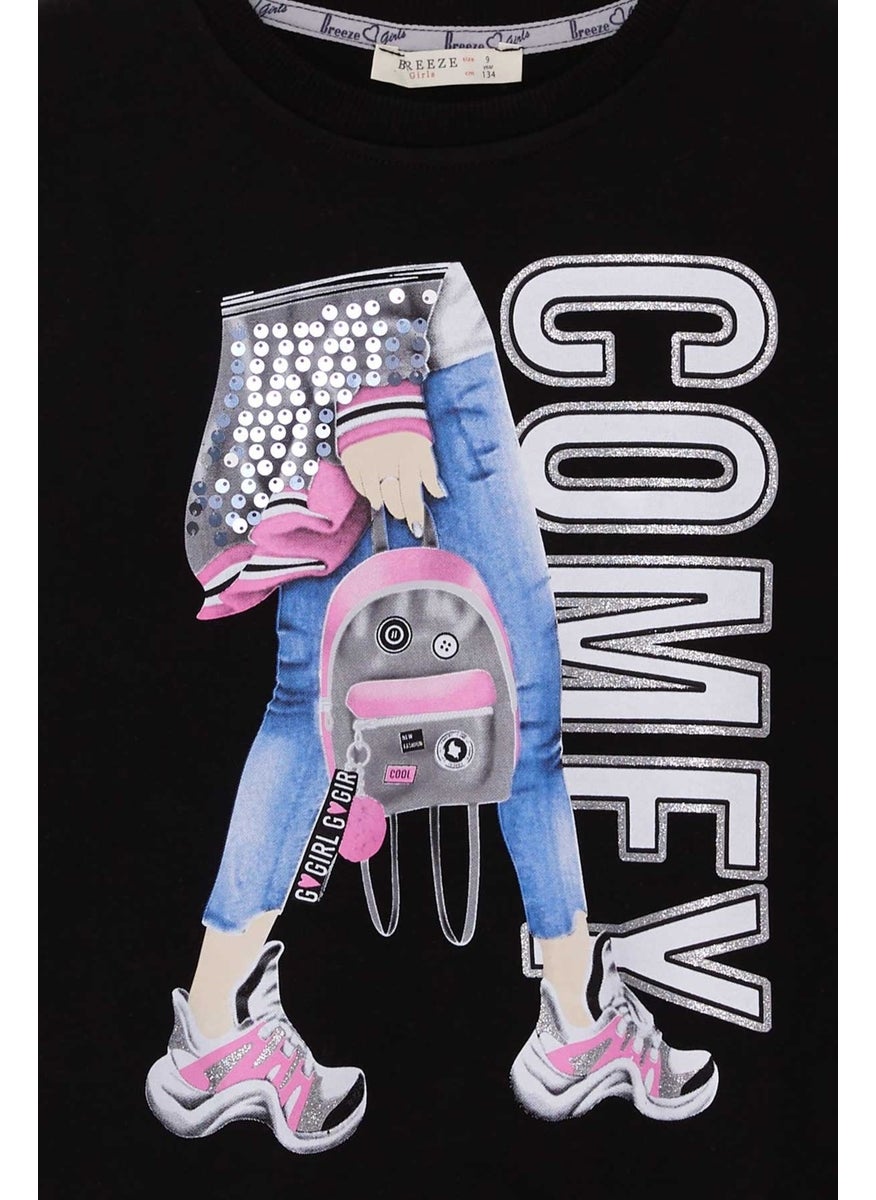Girls' Sweatshirt Sequin Printed Black (9-14 Years)