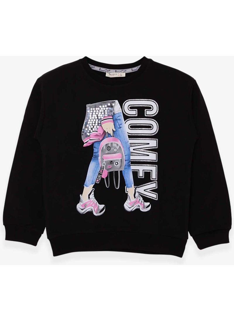 Girls' Sweatshirt Sequin Printed Black (9-14 Years)