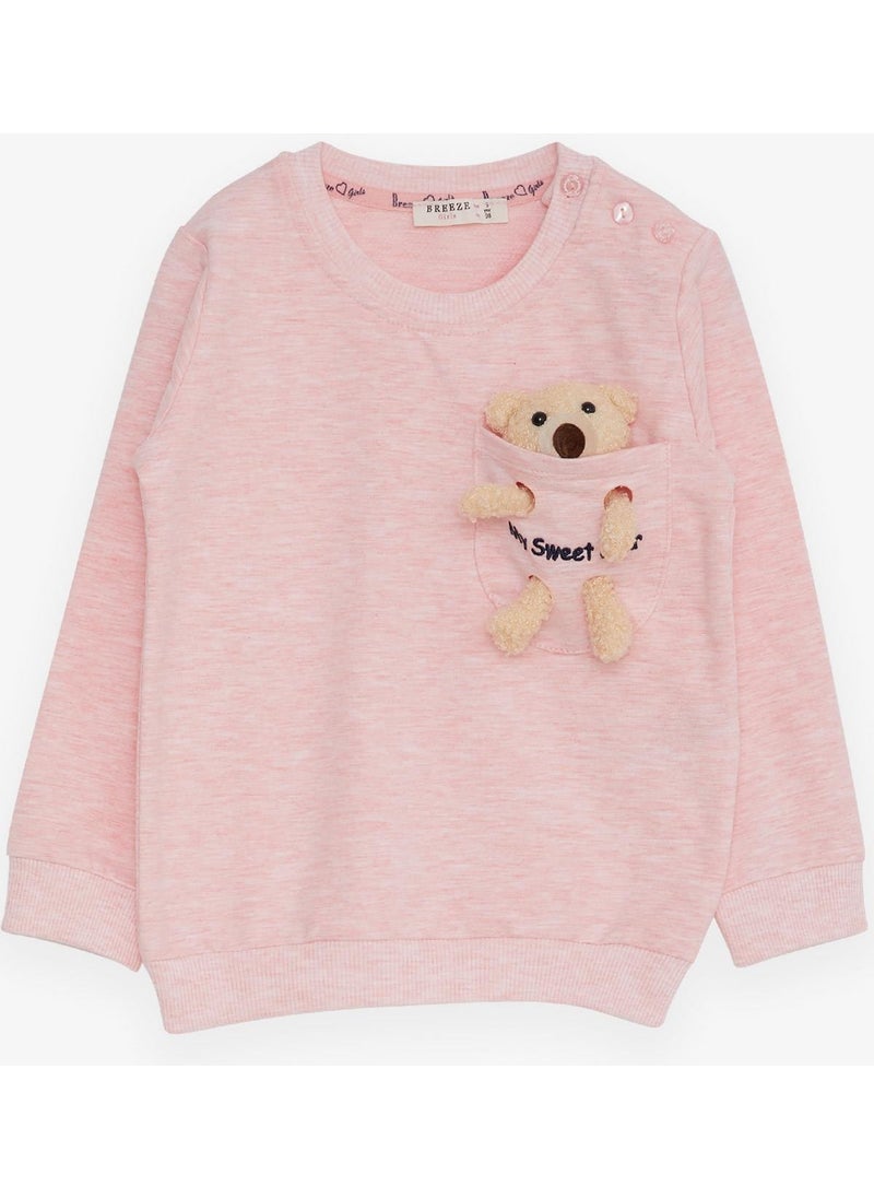 Girl's Sweatshirt with Teddy Bear Accessory, Age 1.5-5, Salmon Melange