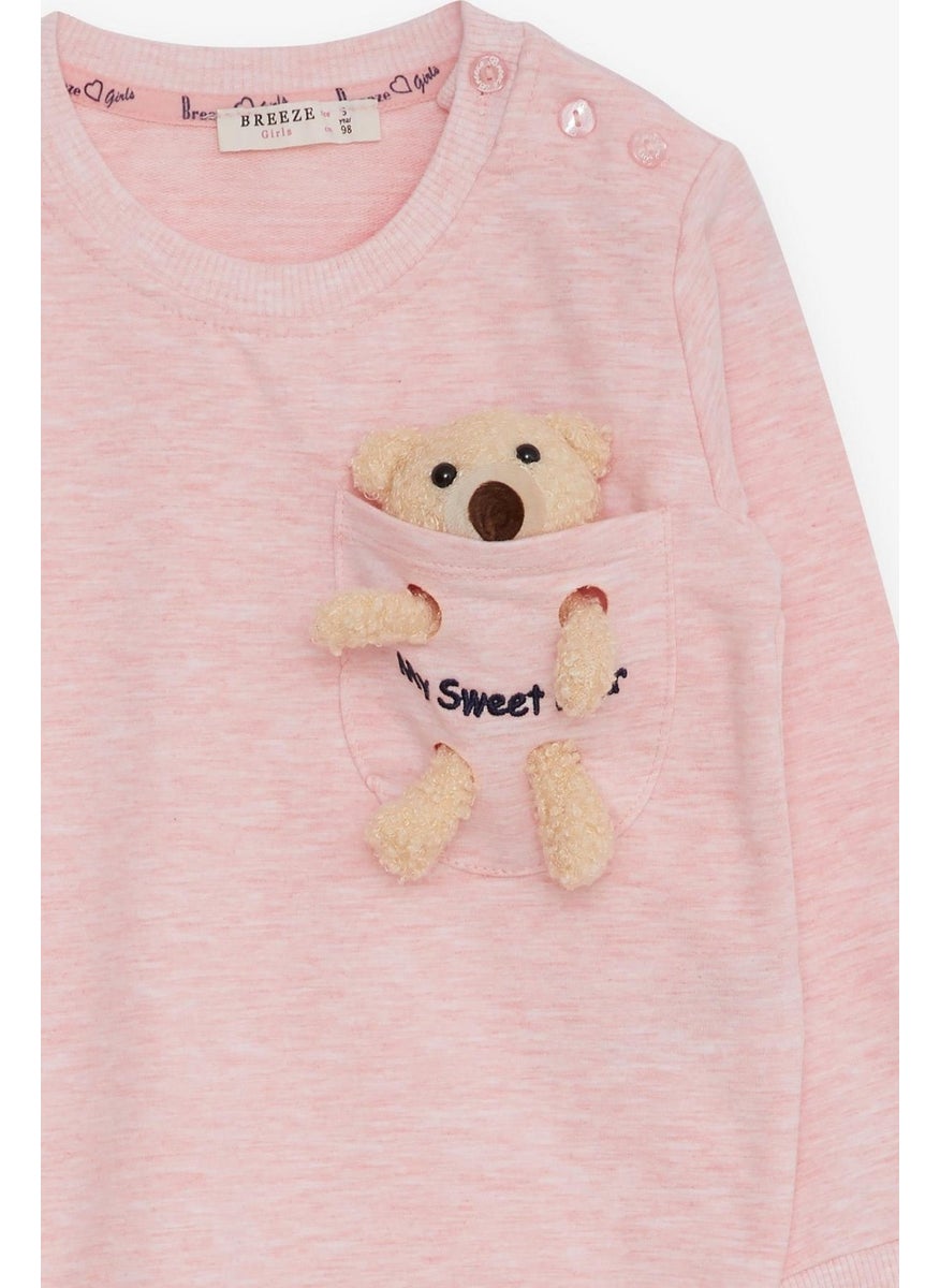 Girl's Sweatshirt with Teddy Bear Accessory, Age 1.5-5, Salmon Melange